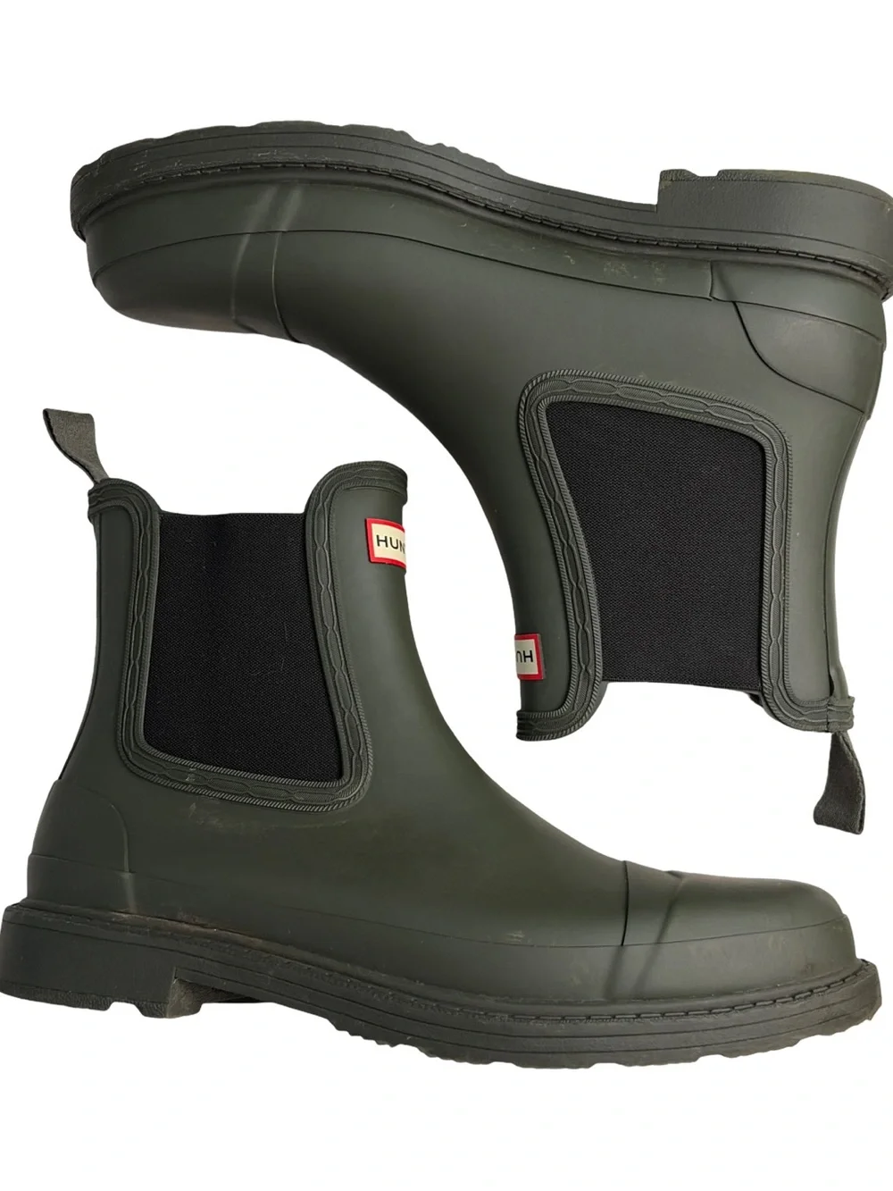 Hunter Olive Chelsea Short Rain Boots with Black Elastic
